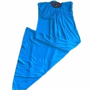 Maxi Dress long dress halter tie around neck, blue